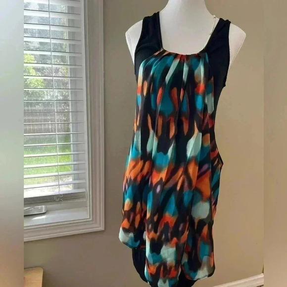 ❤️2/$50❤️[S]Papillon Black Jersey Tank Tunic Dress with Watercolor Print Overlay - Picture 9 of 11